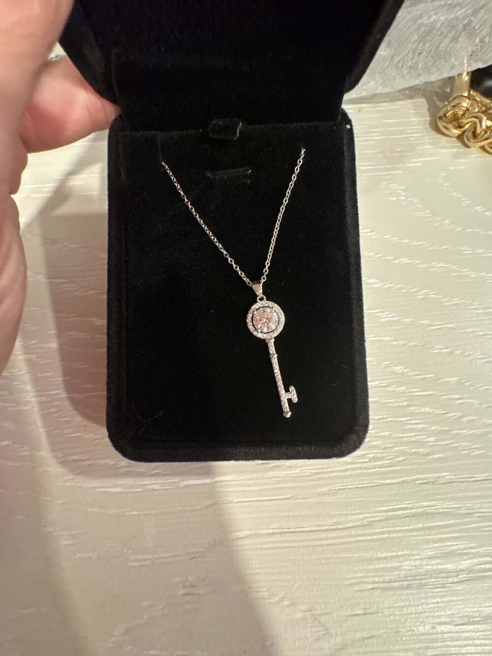 1.00 Ct Rount Cut Moissanite Key Pendant Necklace Solid 925 Sterling Silver 18''